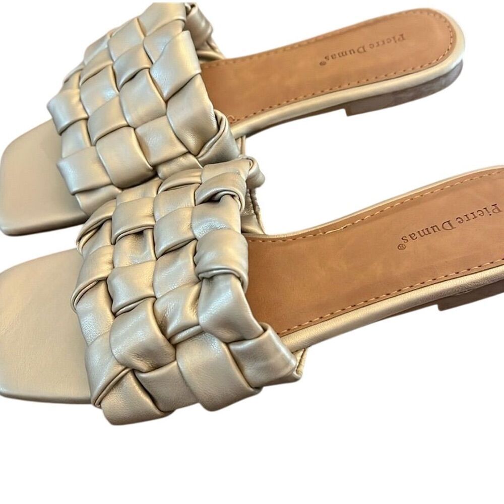 Pierre Dumas Women's Gold Braided Slide Sandals Size 7.5 Casual Summer